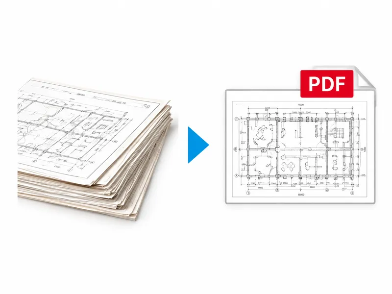 紙図面をPDFデータとして電子化するイメージ
